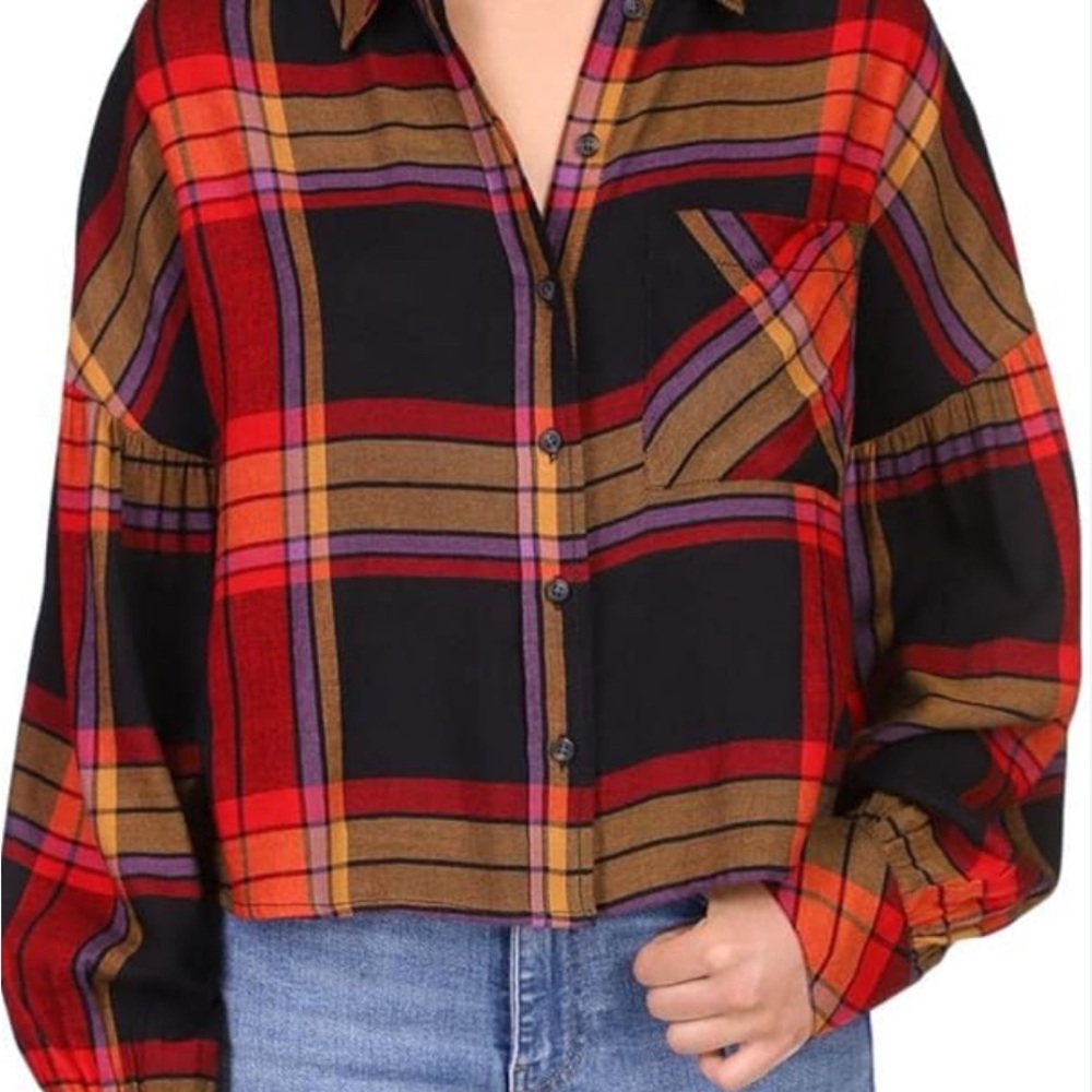 Sanctuary Plaid Button-Up Shirt - Red, Black, Gold